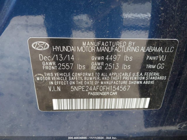 Hyundai SONATA SE 2015 5NPE24AF0FH154567 Image 9