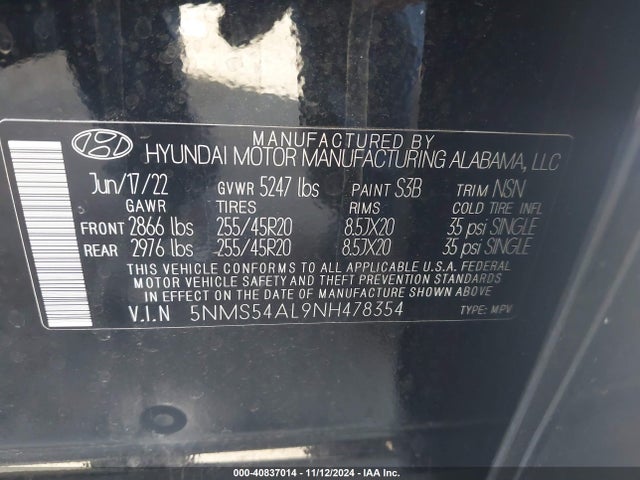 Hyundai Santa Fe Calligraphy 2022 5NMS54AL9NH478354 Image 9