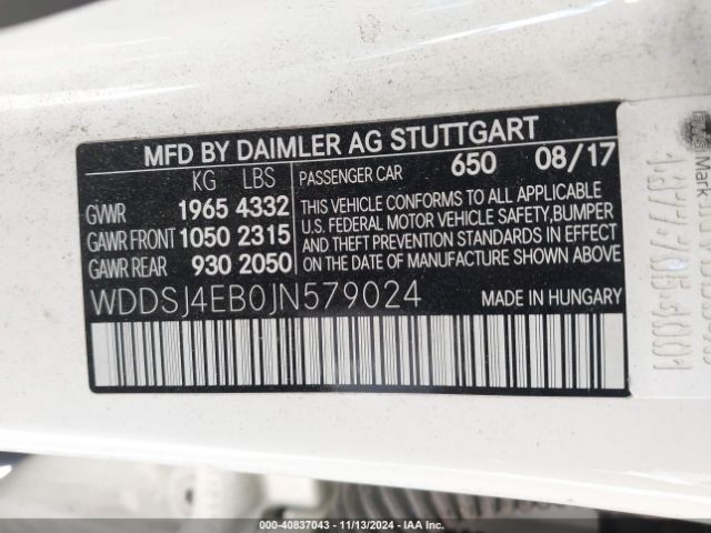 WDDSJ4EB0JN579024 Mercedes-Benz CLA 250