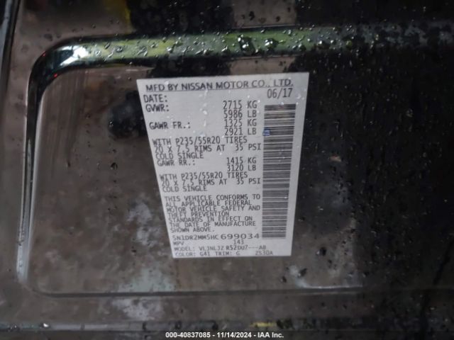 5N1DR2MM5HC699034 Nissan Pathfinder Platinum