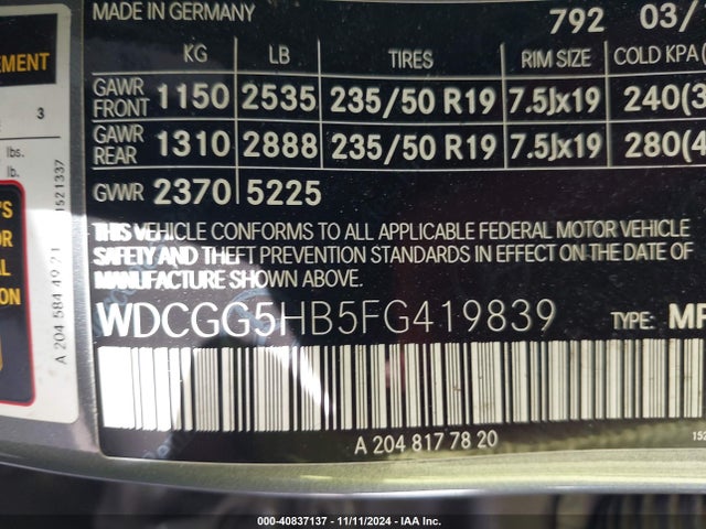 WDCGG5HB5FG419839 Mercedes-Benz GLK 350