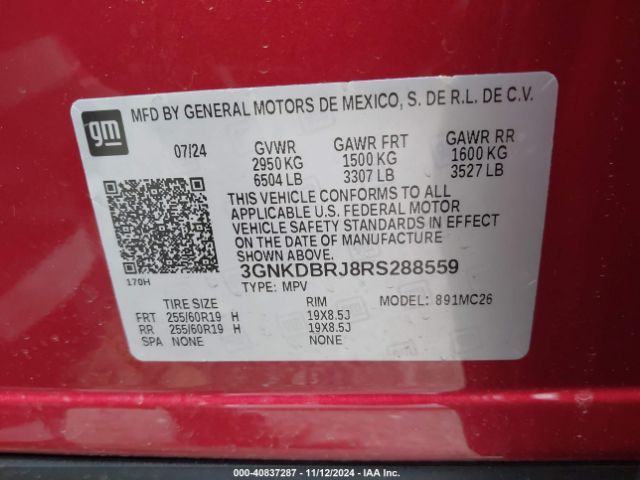 3GNKDBRJ8RS288559 Chevrolet Blazer Ev Eawd 2lt