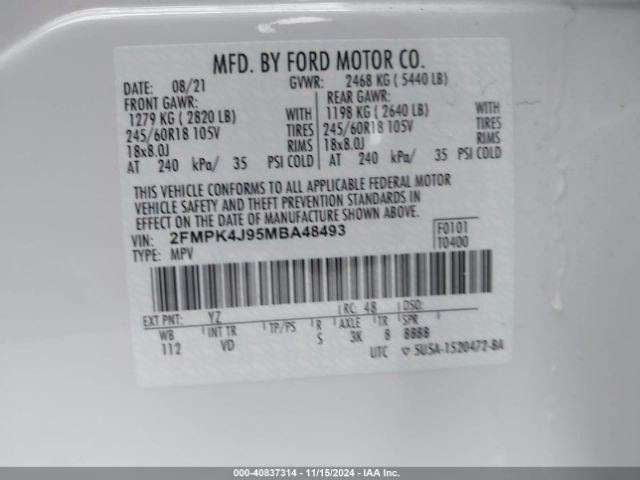 2FMPK4J95MBA48493 Ford EDGE SEL
