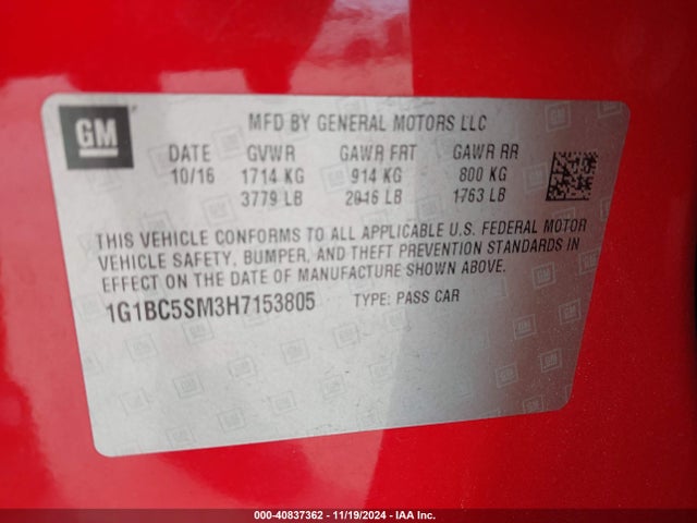 Chevrolet Cruze Ls Auto 2017 1G1BC5SM3H7153805 Image 9