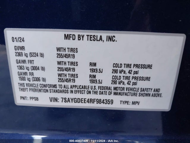 2024 TESLA MODEL Y 7SAYGDEE4RF984359 Photo 8