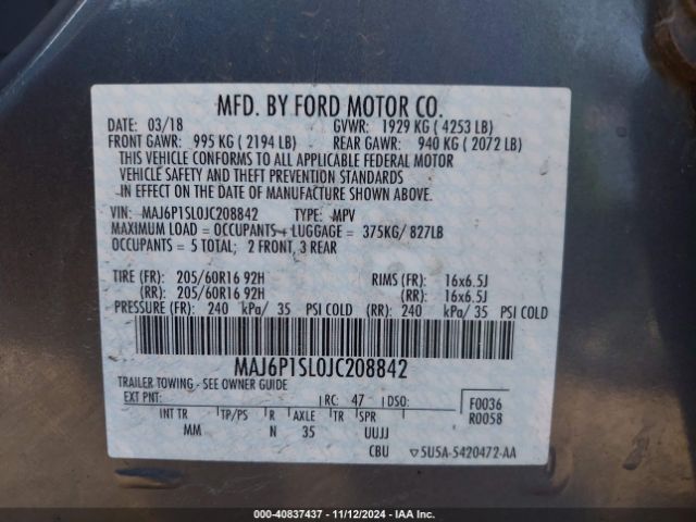 MAJ6P1SL0JC208842 Ford ECOSPORT S