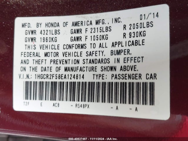 Honda Accord Sport 2014 1HGCR2F58EA124814 Image 9