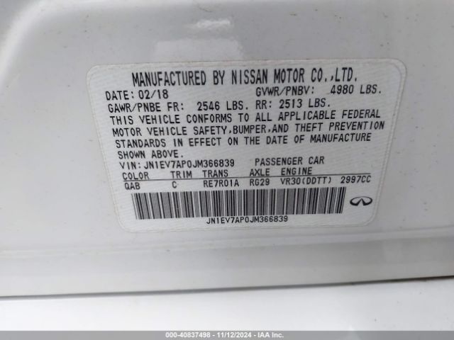 JN1EV7AP0JM366839 Infiniti Q50 3.0t Luxe