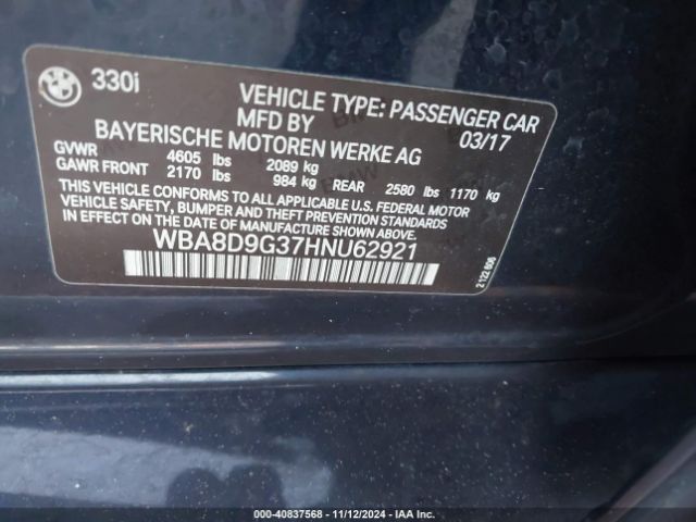 WBA8D9G37HNU62921 BMW 330i Xdrive