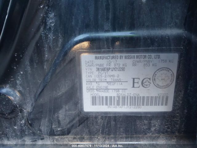 3N1AB7AP1JY212290 Nissan Sentra S/sl/sr/sv