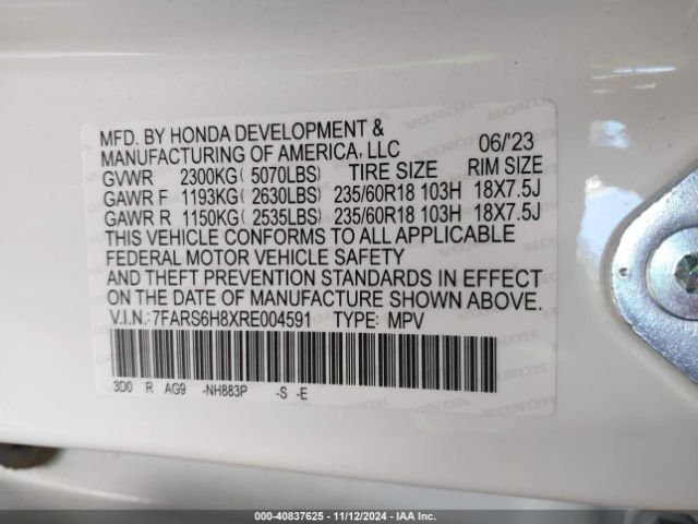 7FARS6H8XRE004591 Honda Cr-v Hybrid Sport-l