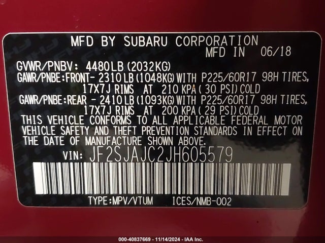 Subaru Forester 2.5i Limited 2018 JF2SJAJC2JH605579 Image 9