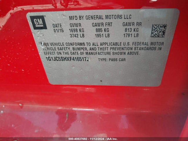 Chevrolet Sonic Lt Auto 2015 1G1JC5SHXF4165172 Image 9