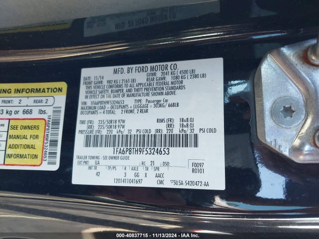 Ford Mustang Ecoboost 2015 1FA6P8TH9F5324653 Image 9