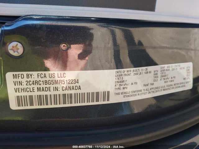 2C4RC1BG5MR512234 Chrysler Pacifica Touring L