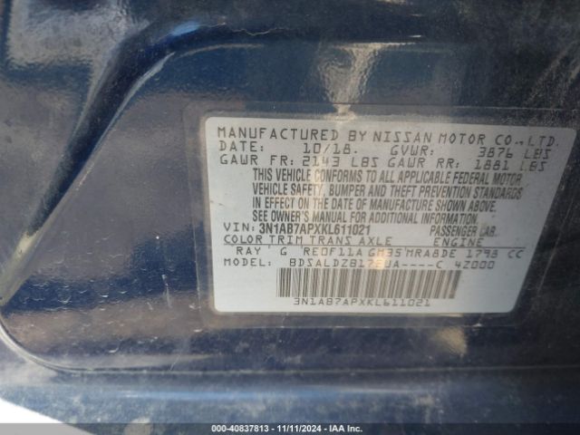 3N1AB7APXKL611021 Nissan SENTRA SV