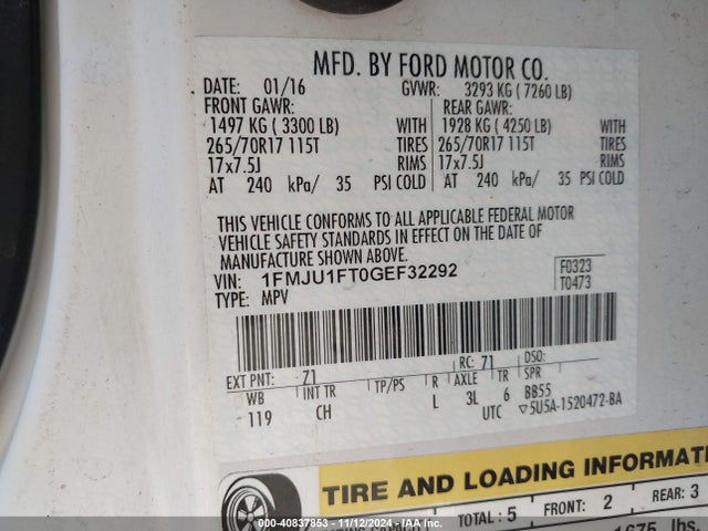 1FMJU1FT0GEF32292 Ford Expedition Xl