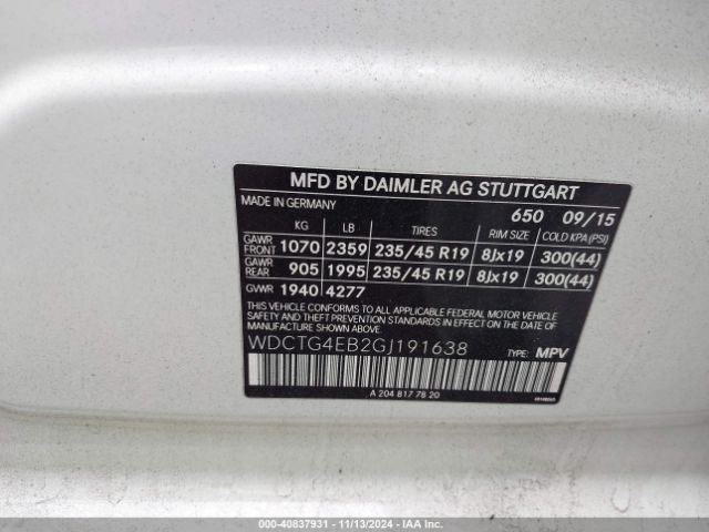 WDCTG4EB2GJ191638 Mercedes-Benz GLA 250