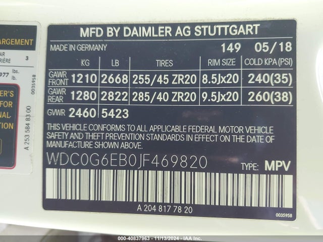 WDC0G6EB0JF469820 Mercedes-Benz Amg Glc 43 4matic