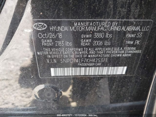 5NPD74LF7KH425371 Hyundai ELANTRA SE