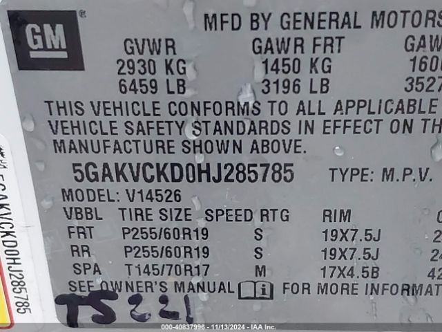 5GAKVCKD0HJ285785 Buick Enclave Premium