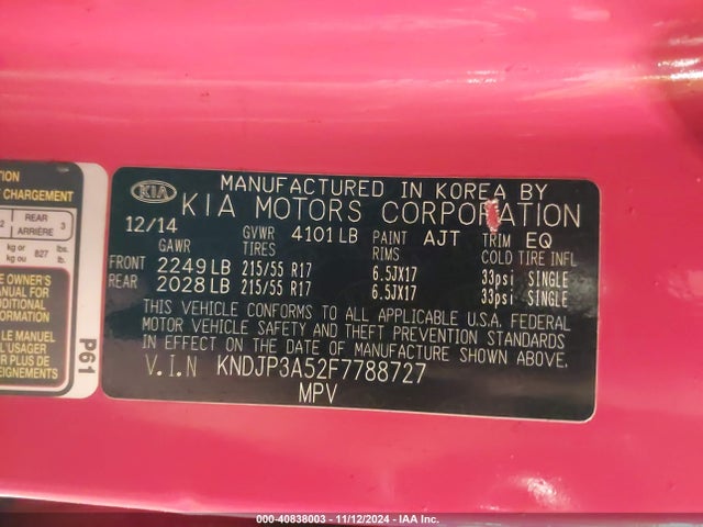 KIA SOUL + 2015 KNDJP3A52F7788727 Image 9