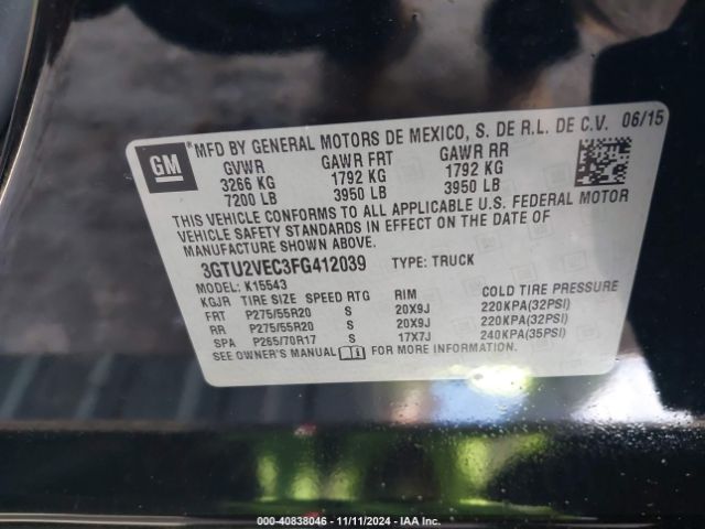 3GTU2VEC3FG412039 GMC Sierra 1500 Slt