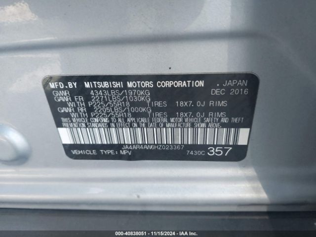 JA4AR4AW6HZ023367 Mitsubishi Outlander Sport 2.4 Sel