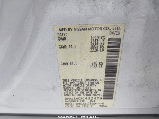 Nissan Altima 2.5 S 2015 1N4AL3AP2FC432479 Image 9
