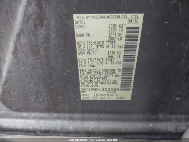 5N1AZ2MH0HN102060 Nissan MURANO SL