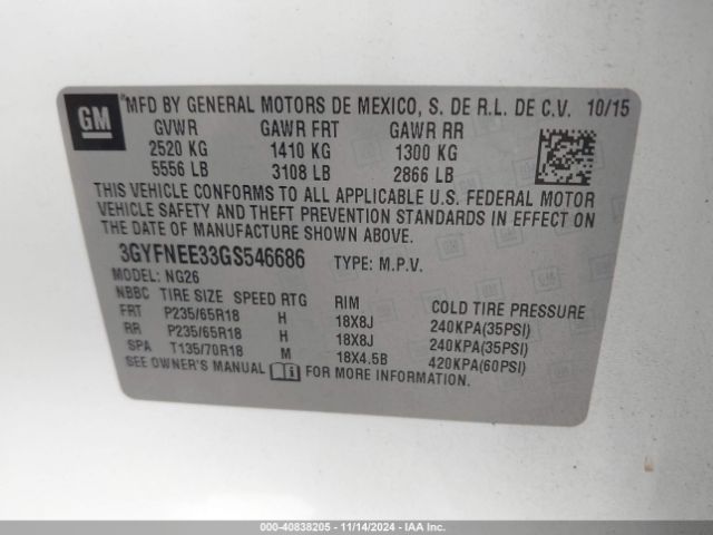 3GYFNEE33GS546686 Cadillac Srx Luxury Collection
