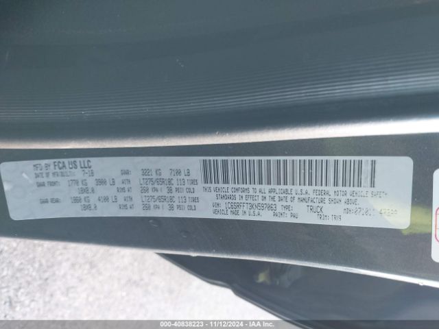 1C6SRFFT3KN597063 RAM 1500 Big Horn/lone Star  4x4 5'7 Box