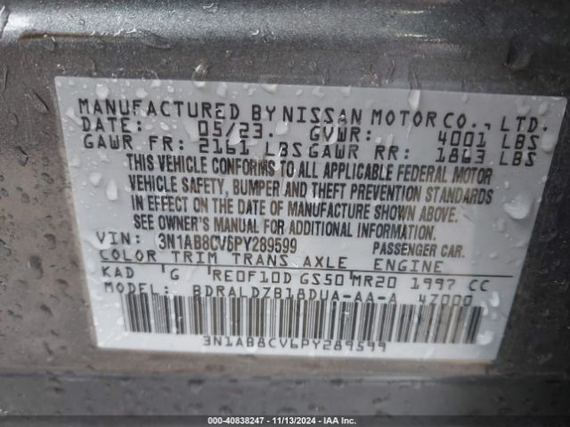 3N1AB8CV6PY289599 Nissan Sentra Sv Xtronic Cvt