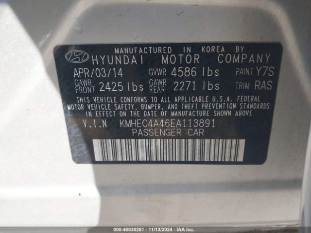 KMHEC4A46EA113891 Hyundai SONATA HYBRID