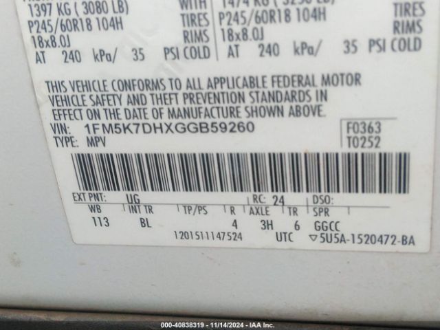 1FM5K7DHXGGB59260 Ford EXPLORER XLT