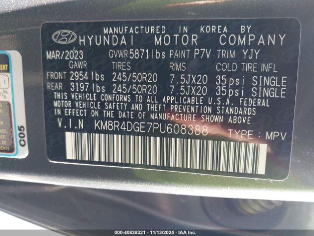 KM8R4DGE7PU608388 Hyundai Palisade Sel