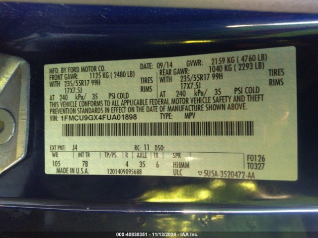 1FMCU9GX4FUA01898 Ford ESCAPE SE