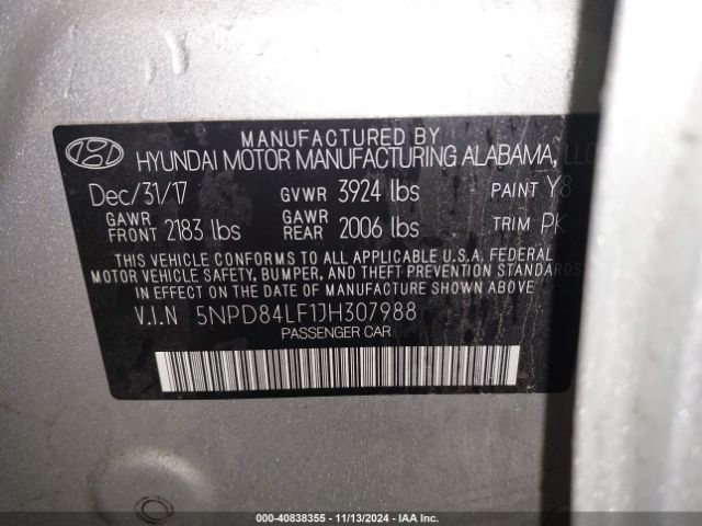 5NPD84LF1JH307988 Hyundai ELANTRA SEL