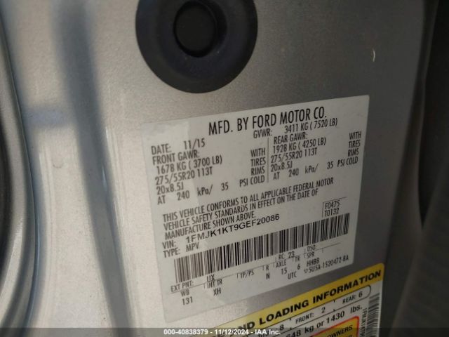 1FMJK1KT9GEF20086 Ford Expedition El Limited