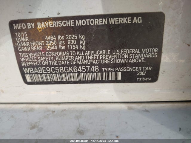WBA8E9C58GK645748 BMW 328I