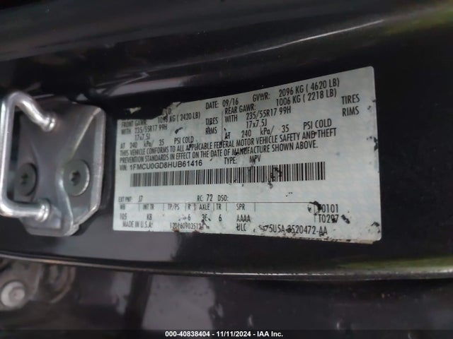 Ford ESCAPE SE 2017 1FMCU0GD8HUB61416 Image 9