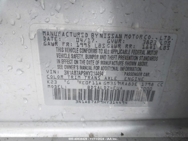 Nissan SENTRA SV 2017 3N1AB7AP9HY314494 Image 9