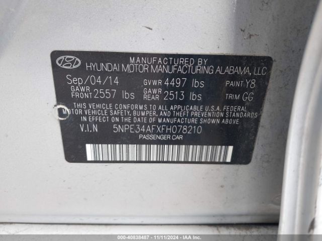 5NPE34AFXFH078210 Hyundai Sonata Limited