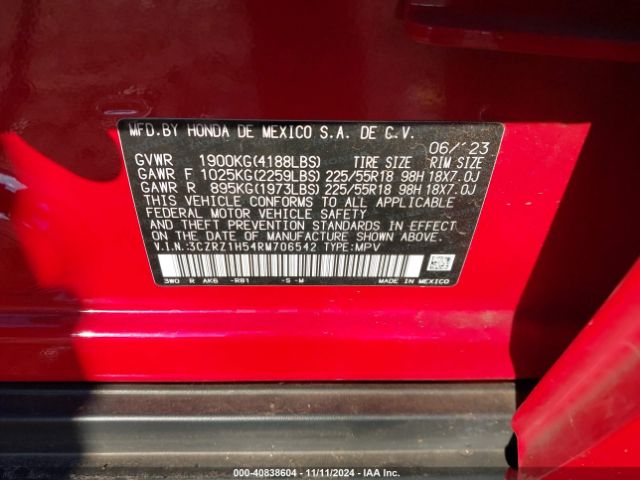 3CZRZ1H54RM706542 Honda Hr-v 2wd Sport/2wd Sport W/o Bsi