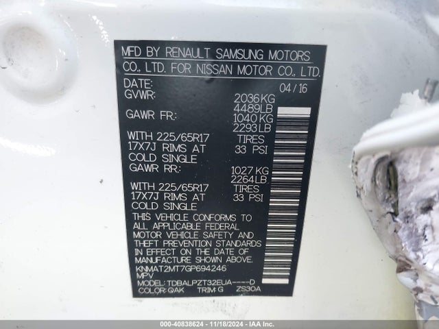 Nissan Rogue S/sl/sv 2016 KNMAT2MT7GP694246 Image 9