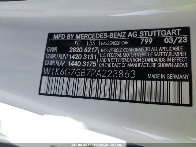 W1K6G7GB7PA223863 Mercedes-Benz S 580 4matic