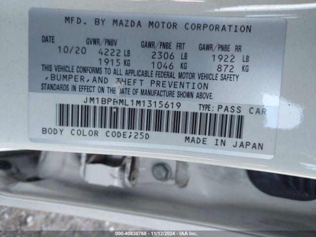 JM1BPBML1M1315619 Mazda Mazda3 Premium