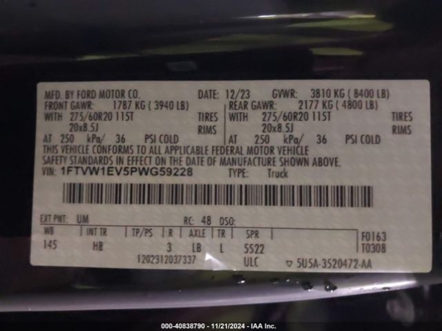 1FTVW1EV5PWG59228 Ford F-150 Lightning Lariat