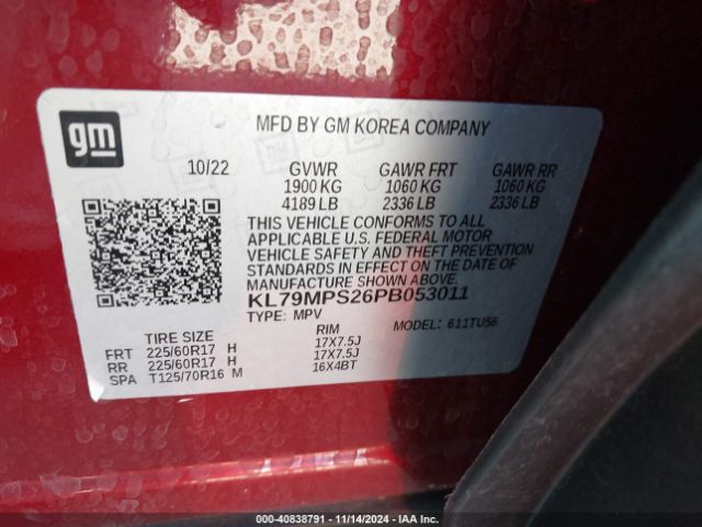 KL79MPS26PB053011 Chevrolet Trailblazer Fwd Lt
