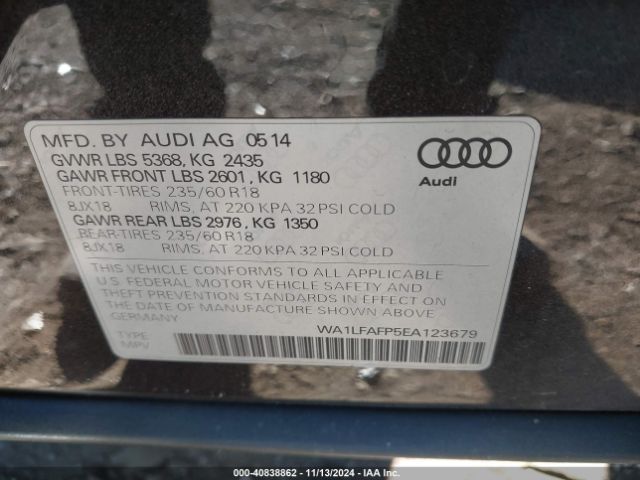 WA1LFAFP5EA123679 Audi Q5 2.0t Premium